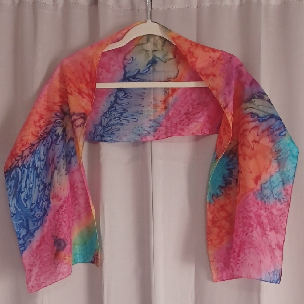 Colorful Swirl Tie Dye Inspired Scarf Shawl Semi-Sheer Lightweight 11×55